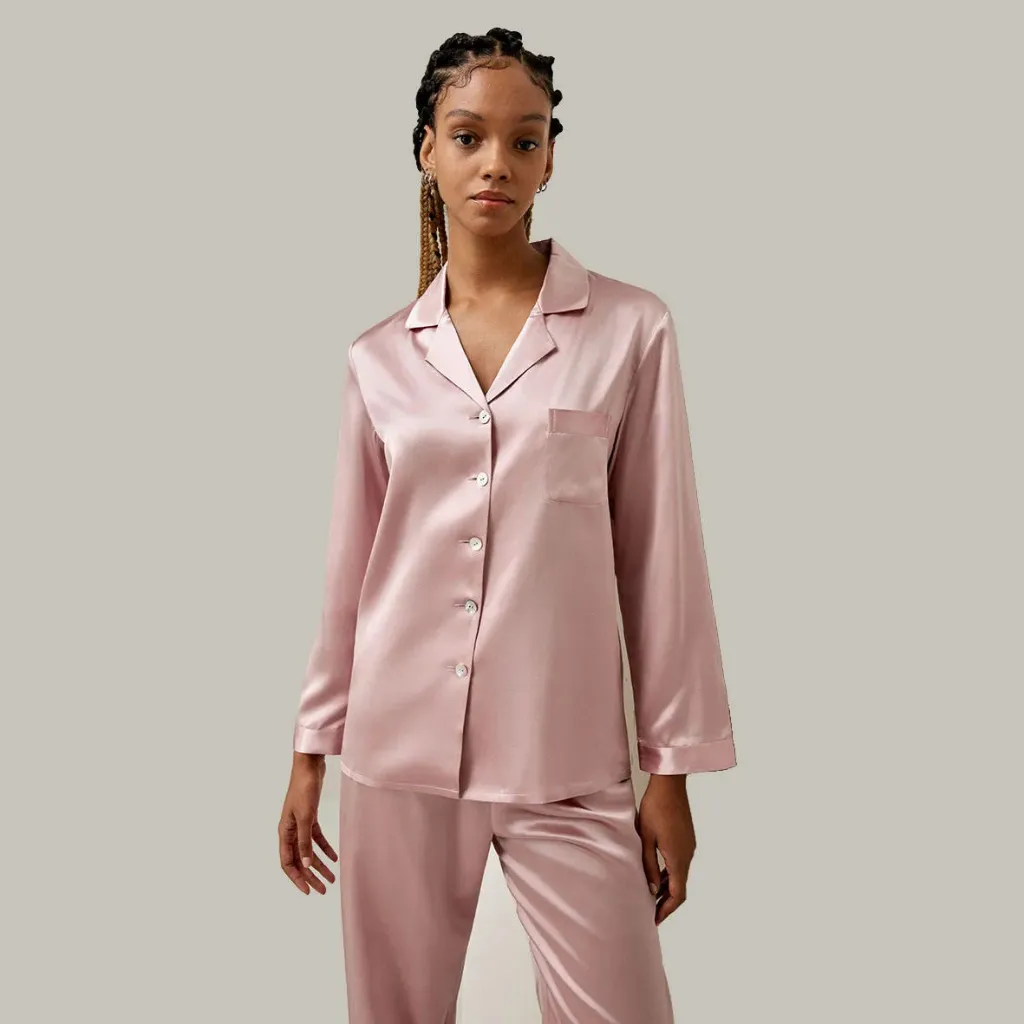 Long Sleeve Silk Cloth Pajama Shirt 100% Mulberry Silk Pajamas Set Real 100% Silk Nightwear Women's Mulberry Silk Pajamas
